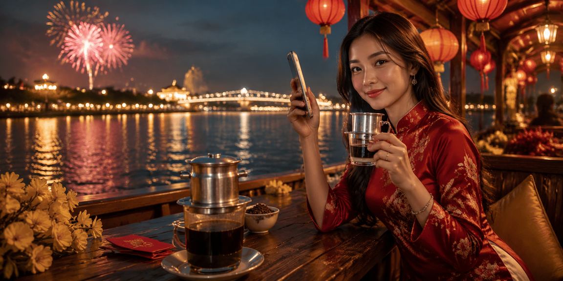 Người dùng tại Huế trải nghiệm mobile casino trực tuyến với ly cà phê Việt Nam